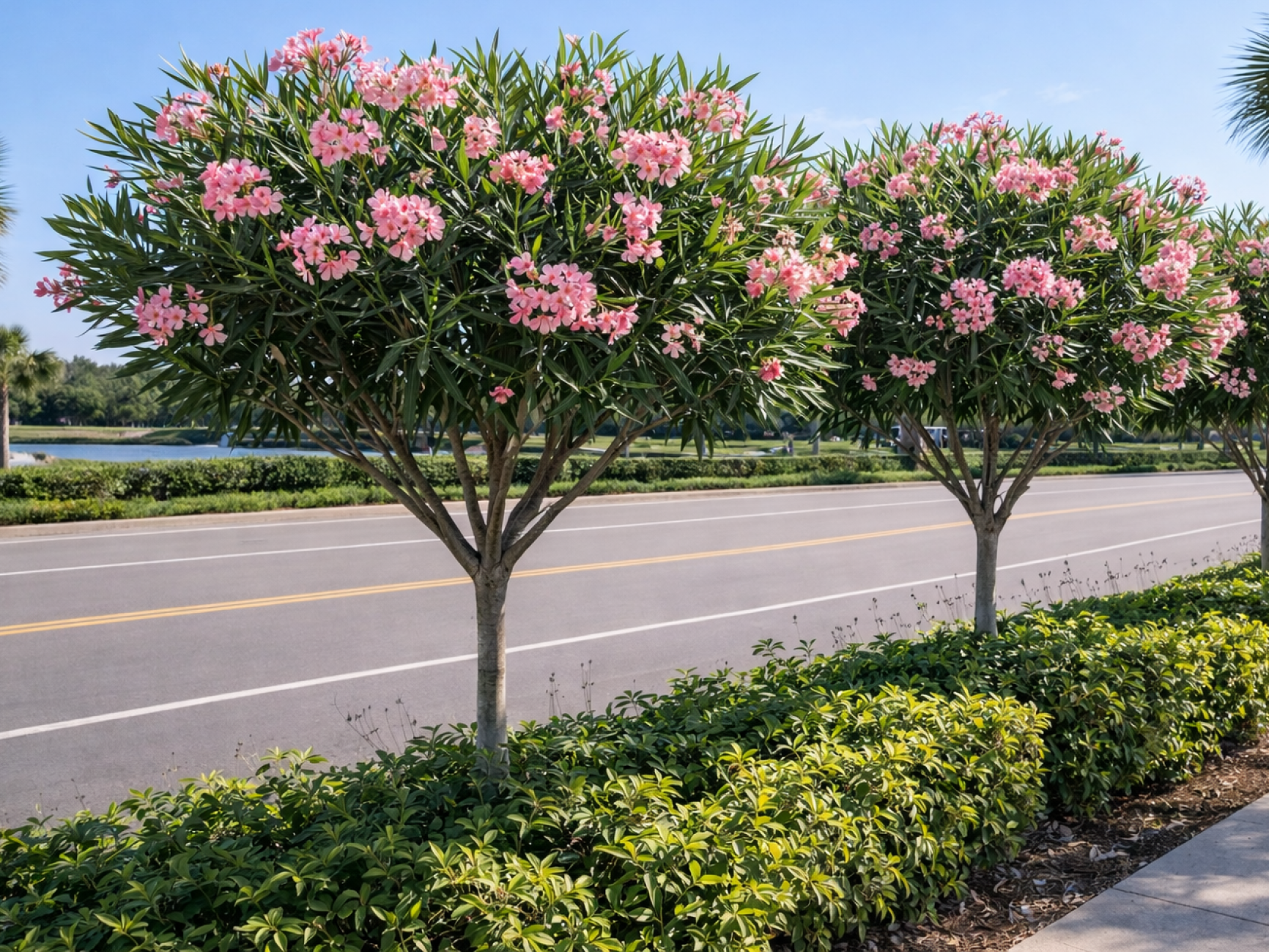Oleander obyčajný (Nerium oleander) ´DOUBLE PINK´ - výška 70-90 cm, obvod kmeňa 6/8 cm, kont. C5L (-10/-12°C) - NA KMIENKU